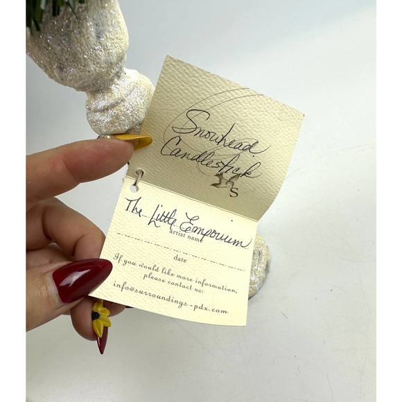 Vintage Whimsical Handmade Snowman Head On A Wooden Candlestick With Candy Canes - Picture 8 of 12